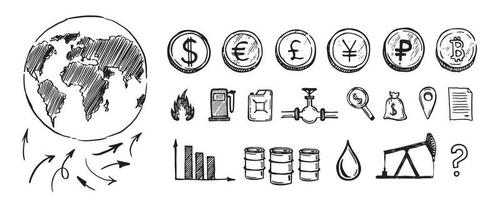 Oil icons - barrel. Hand drawn collection isolated on white background. Vector illustration.