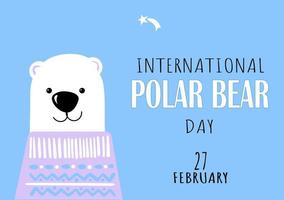 International Polar Bear Day vector. Big polar bear icon vector isolated on a blue background. Polar Bear Day Poster, February 27. Cute polar bears in sweaters.