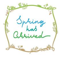 Spring has arrived hand lettering slogan for your design vector