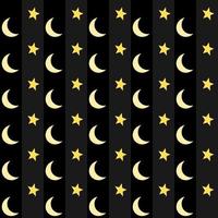 Moons and stars in yellow on black background. Seamless pattern. Vertical arranged vector