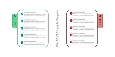 Infographic, List of Do vs Don't on white background. Checked and cross symbol. Green vs red sign. vector