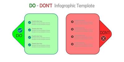 Infographic, List of Do vs Don't on white background. Checked and cross symbol. Green vs red sign. vector