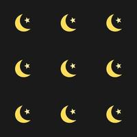 pattern with a black night background and light yellow color of stars and moons, Ramadan vector