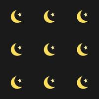 pattern with a black night background and light yellow color of stars and moons, Ramadan vector