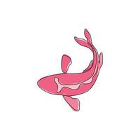dibujo de una sola línea continua de hermosos peces koi exóticos para la identidad del logotipo del jardín del estanque natural. concepto de icono de pez de belleza de carpa típica asiática. Ilustración gráfica de vector de diseño de dibujo de una línea dinámica