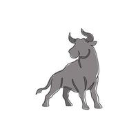 dibujo de línea continua única de búfalo de elegancia para la identidad del logotipo de la empresa multinacional. concepto de mascota de toro de lujo para espectáculo de matador. Ilustración de diseño gráfico de vector de dibujo de una línea de moda