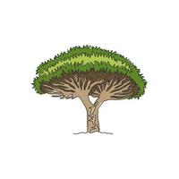 un dibujo de línea continua de la belleza y el exótico drago socotra. concepto de árbol de sangre de dragón decorativo para la campaña de viajes y turismo. Ilustración gráfica de vector de diseño de dibujo de línea única de moda