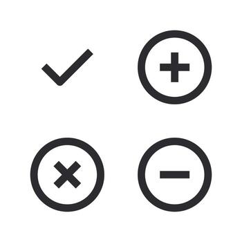 User Interface icons set. Checklist, add, blocked, minus. Perfect for website mobile app, app icons, presentation, illustration and any other projects vector