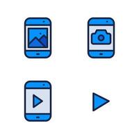 Photography icons set. Smartphone, phone camera, play, video. Perfect for website mobile app, app icons, presentation, illustration and any other projects vector
