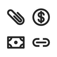 User Interface Icons Set. Paper clip, dollar, money, hyperlink. Perfect for website mobile app, app icons, presentation, illustration and any other projects vector