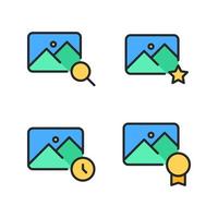 Photography icons set. Image search, favorite, album, medal. Perfect for website mobile app, app icons, presentation, illustration and any other projects vector