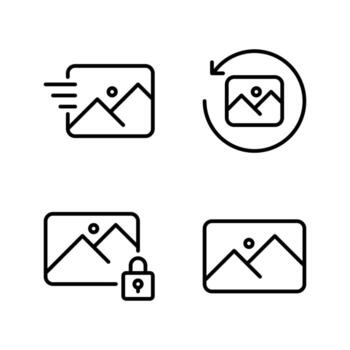 Photography icons set. Send image, image refresh, locked image, photo. Perfect for website mobile app, app icons, presentation, illustration and any other projects vector