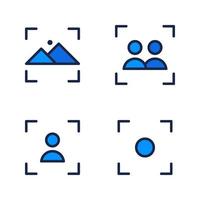 Photography icons set. Landscape, group, single, focus. Perfect for website mobile app, app icons, presentation, illustration and any other projects vector