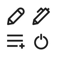 User Interface icon set. Pencil, pen, add menu, power. Perfect for website mobile app, app icons, presentation, illustration and any other projects vector