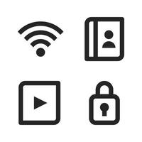 User Interface Icons Set. Wifi signal, contact book, play, padlock. Perfect for website mobile app, app icons, presentation, illustration and any other projects vector