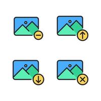 Photography icons set. Image delete, upload image, download image, cancel. Perfect for website mobile app, app icons, presentation, illustration and any other projects vector