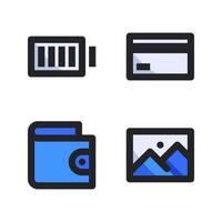 User Interface icon set. Full battery, credit card, wallet, images. Perfect for website mobile app, app icons, presentation, illustration and any other projects vector