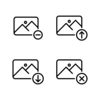 Photography icons set. Image delete, upload image, download image, cancel. Perfect for website mobile app, app icons, presentation, illustration and any other projects vector