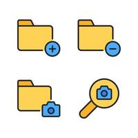 Photography icons set. Add folder, delete folder, image photo, search. Perfect for website mobile app, app icons, presentation, illustration and any other projects vector