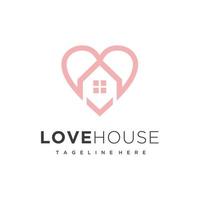 Love house line art logo design icon vector