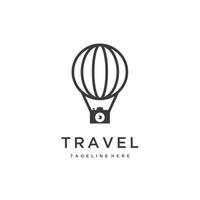 Silhouette of hot air balloon and camera. Air transport for travel. Isolated on white background logo design vector