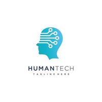 Digital abstract human head tech logo design inspiration vector