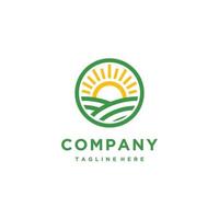 Circle organic farms depicting the sun and fields logo design vector icon