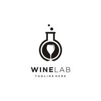 vino laboratorios botella y vaso alcohol minimalista logo diseño vector