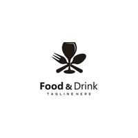 Food and drink, wine glass and fork spoon minimalist logo design vector