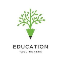 Pencil with tree grow education logo design vector