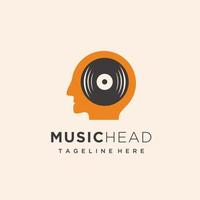 Music and head vinyl record studio logo design vector