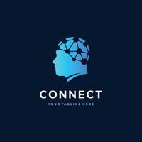 Brain head tech connected as network minimalist logo icon vector