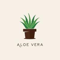 áloe vera con maceta jardín logo icono vector ilustración