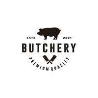 Pig, pork. Vintage, retro for Butchery, typography Pork, pig silhouette logo design vector