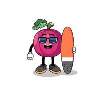 mascota dibujos animados de ciruela Fruta como un tablista vector