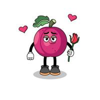 ciruela Fruta mascota que cae en amor vector