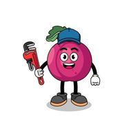 plum fruit illustration cartoon as a plumber vector