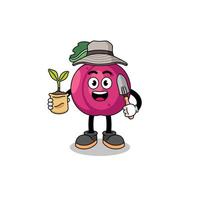 Illustration of plum fruit cartoon holding a plant seed vector