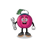plum fruit illustration cartoon as a mechanic vector