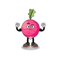 Mascot cartoon of radish posing with muscle vector