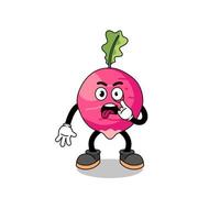 Character Illustration of radish with tongue sticking out vector