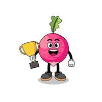 Cartoon mascot of radish holding a trophy vector