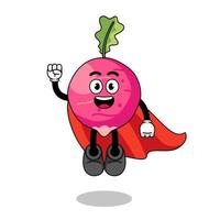 radish cartoon with flying superhero vector