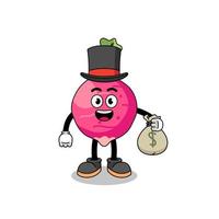 radish mascot illustration rich man holding a money sack vector