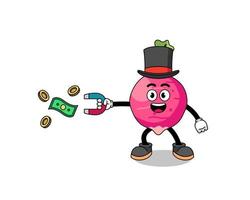 Character Illustration of radish catching money with a magnet vector