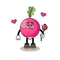 radish mascot falling in love vector