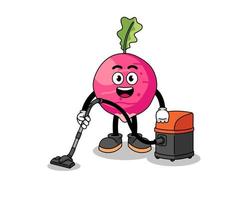 Character mascot of radish holding vacuum cleaner vector