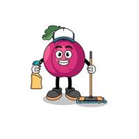 Character mascot of plum fruit as a cleaning services vector