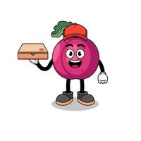 plum fruit illustration as a pizza deliveryman vector