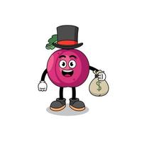 plum fruit mascot illustration rich man holding a money sack vector